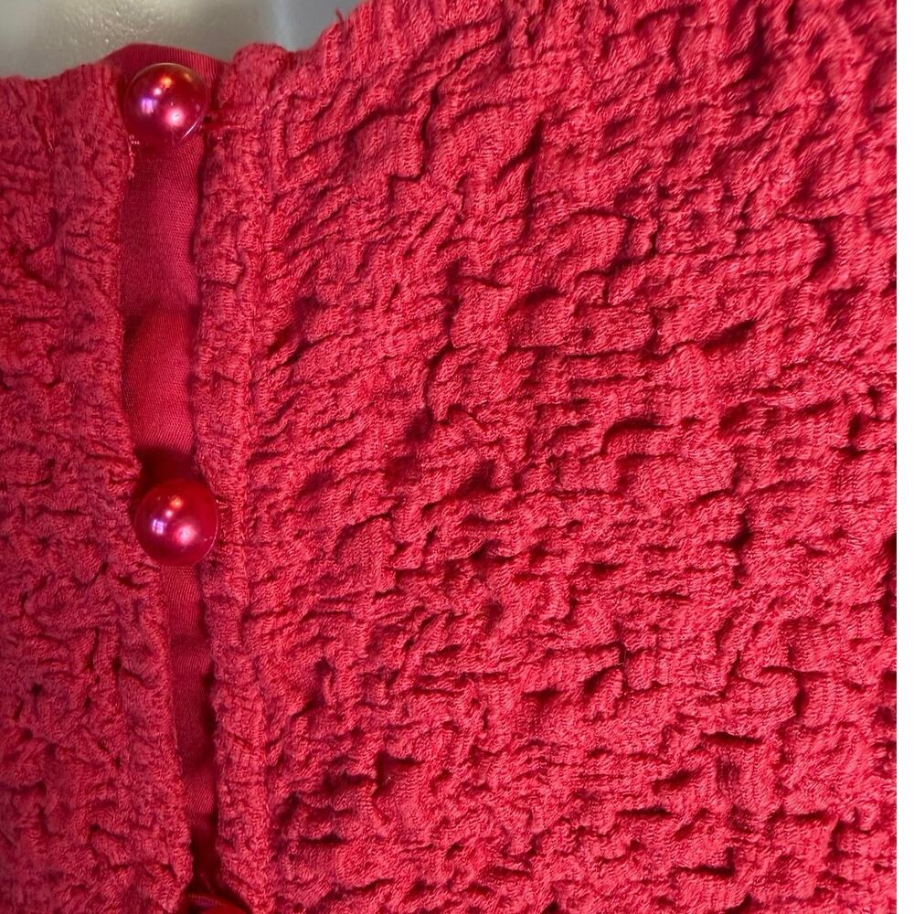 Anthropologie Red Smocked Cardigan Top Button Blouse Tagged XL Fits Like M / L - Picture 4 of 16